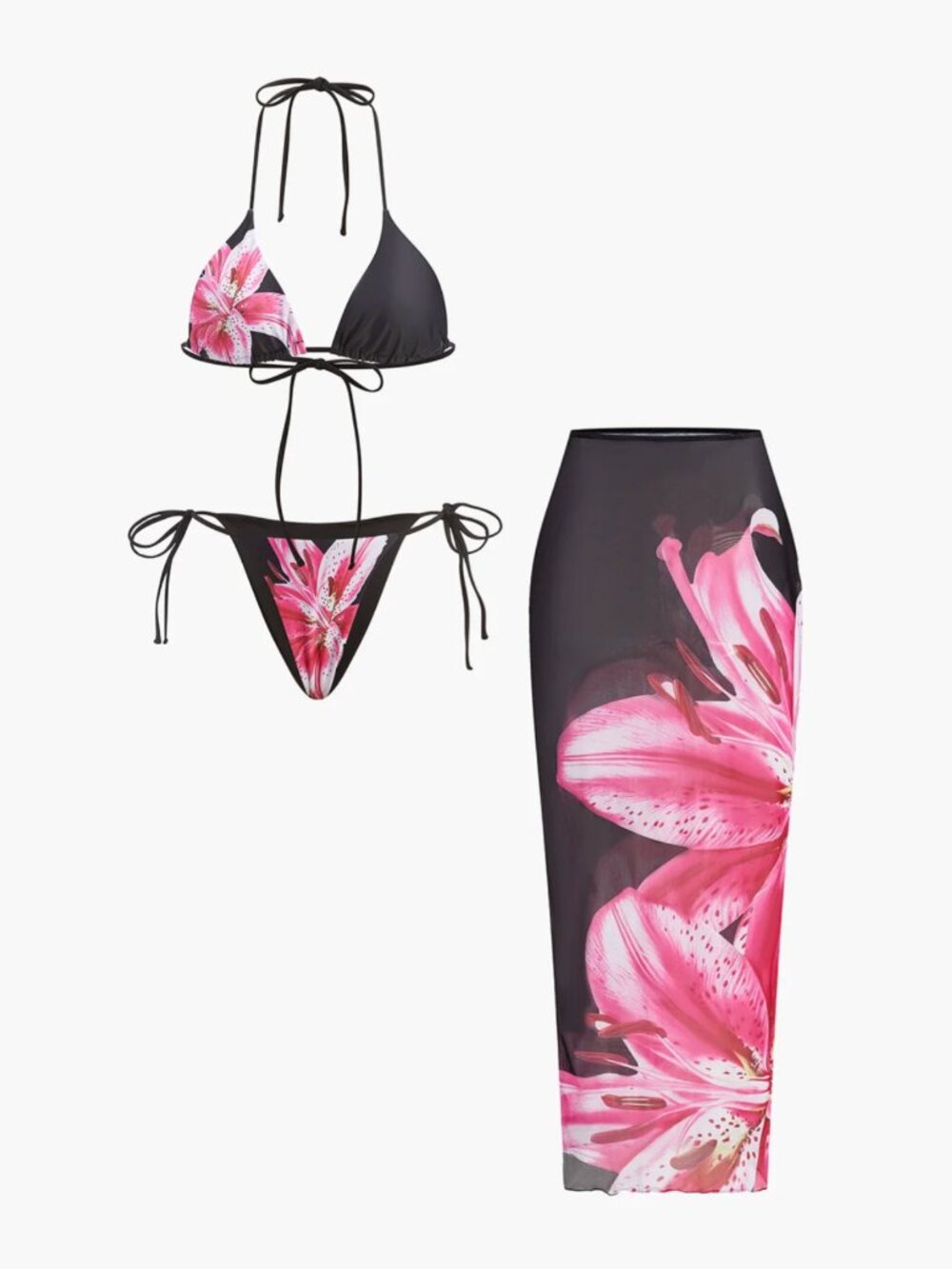 Floral Print Bikini With Mesh Skirt